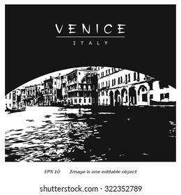 Venice (Italy, Europe) - canal under Rialto Bridge. Vector image edited auto-trace of author's photo.