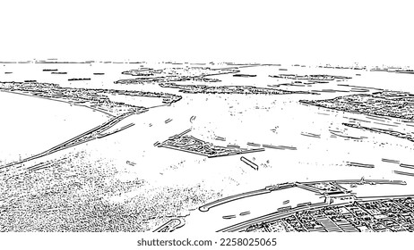 Venice, Italy. General view of the city and islands of Venice. Venetian lagoon. Clear sunny weather, Aerial View  