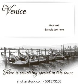 Venice Italy, gondola, Grand canal, vector monochrome image