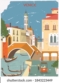 Venice Italy in old style. Vector illustration