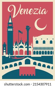 Venice Italy postcard vector illustration