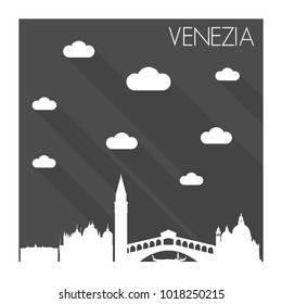 Venice Italy Skyline City Flat Silhouette Design 