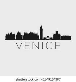 Venice Italy. The Skyline in Silhouette of City. Black Design Vector. The Famous and Tourist Monuments. The Buildings Tour in Landmark.