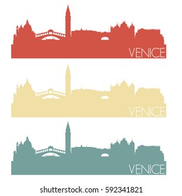 Venice Italy Skyline Silhouette City Stamp Vector Set Color Vintage Logo Clipart Illustration.