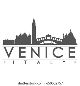 Venice Italy Skyline. Silhouette Skyline Stamp Vector City Design. Landmark Famous Buildings.