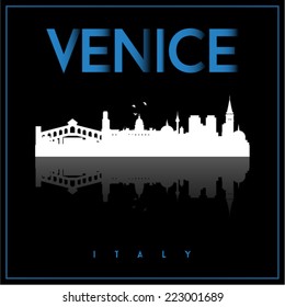 Venice, Italy, skyline silhouette vector design on parliament blue and black background. 