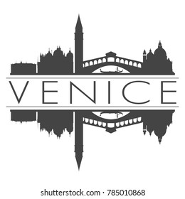 Venice Italy Skyline Vector Art Mirror Silhouette Emblematic Buildings 