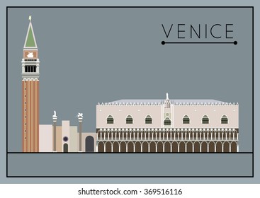 Venice. Italy. St. Mark's Square (Piazza San Marco). Suitable for invitation, flyer, sticker, poster, banner, card,label, cover, web. Vector illustration.