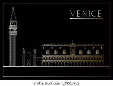 Venice. Italy. St. Mark's Square (Piazza San Marco). Suitable for invitation, flyer, sticker, poster, banner, card,label, cover, web. Vector illustration.