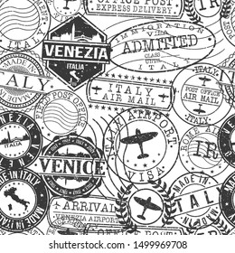 Venice Italy Stamps. City Stamp Vector Art. Postal Passport Travel. Design Set Pattern.