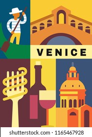 Venice landmark seamless pattern. Vector flat poster