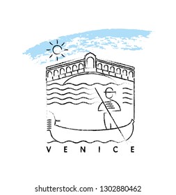 Venice line vector illustration and typography design