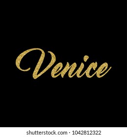 Venice logo with golden glitter particles on black background