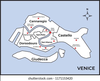 Venice Map vector, event, landmark , carnival, world travel illustration