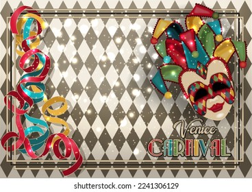 Venice mask Joker , invitation card in art deco style , vector illustration