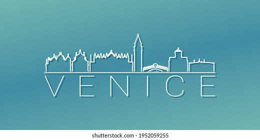 Venice, Metropolitan City of Venice, Italy Skyline Linear Design. Flat City Illustration Minimal Clip Art. Background Gradient Travel Vector Icon.
