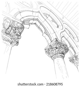 Venice - Piazza San Marco. Capitals of the columns of the Doge's Palace. Vector drawing