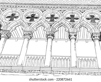 Venecia - Piazza San Marco. Columnas del Palacio del Doge. Dibujo de vectores