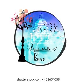 Venice poster. Watercolor vector background of Venice