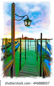 Venice. Quay Piazza San Marco. Gondolas on the water