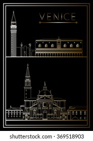 Venice set. Italy. Cathedral of San Giorgio Maggiore. St. Mark's Square (Piazza San Marco). Suitable for invitation, flyer, sticker, poster, banner, card,label, cover, web. Vector illustration.