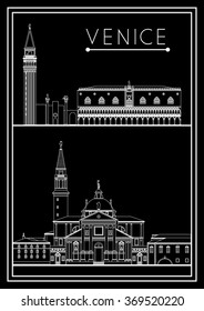 Venice set. Italy. Cathedral of San Giorgio Maggiore. St. Mark's Square (Piazza San Marco). Suitable for invitation, flyer, sticker, poster, banner, card,label, cover, web. Vector illustration.