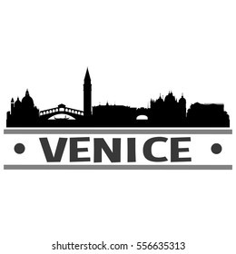 Venice Silhouette Skyline. Cityscape Vector Famous Buildings Clip Art Design.