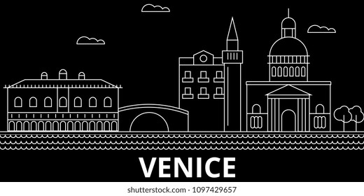 Venice silhouette skyline. Italy - Venice vector city, italian linear architecture, buildings. Venice travel illustration, outline landmarks. Italy flat icon, italian line banner