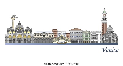 Venice skyline colored in editable vector file