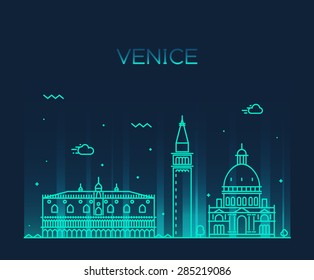 Venice skyline, detailed silhouette. Trendy vector illustration, linear style.