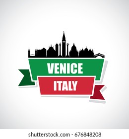 Venice skyline - Italy - ribbon banner - vector illustration