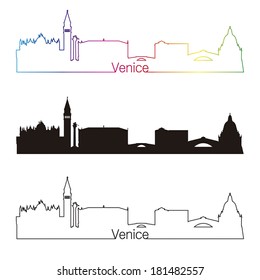 Venice skyline linear style with rainbow in editable vector file