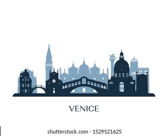 Venice skyline, monochrome silhouette. Vector illustration.