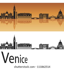 Venice skyline in orange background in editable vector file
