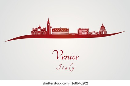 Venice skyline in red and gray background in editable vector file