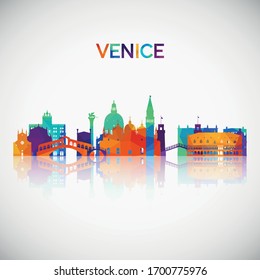 Venice skyline silhouette in colorful geometric style. Symbol for your design. Vector illustration.