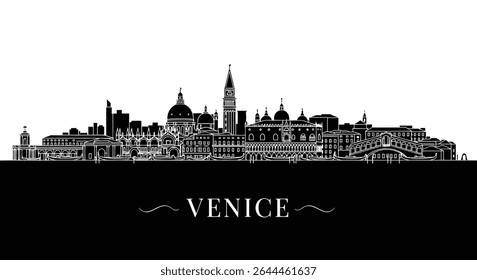 Venice Skyline Silhouette with Italy, and Cityscape.
