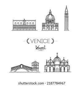 Venice vacation icons set. Vector icons set