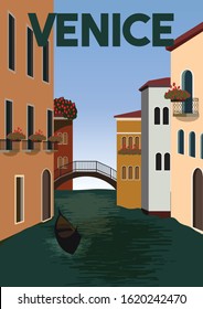 Venice Vector Illustration Background. Traveling at Venice Italy Europe Suitable for Print Art, Poster and Website. Flat Cartoon Vector Illustration in Colored Style.