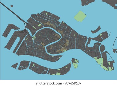 Venice vector map with dark colors.