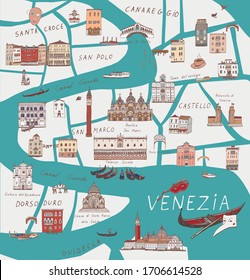 Venice Venezia Italy city map hand drawn illustrations set