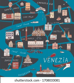 Venice Venezia Italy city map hand drawn vector illustrations set