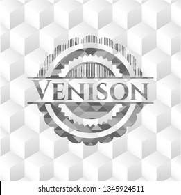 Venison grey badge with geometric cube white background