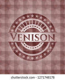 Venison red badge with geometric background. Seamless.