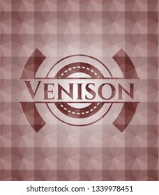 Venison red badge with geometric pattern background. Seamless.