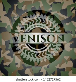 Venison written on a camo texture. Vector Illustration. Detailed.