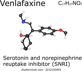 Venlafaxine Drug; Chemical Formula and Molecular Structure of Venlafaxine; Antidepressant; Serotonin and Norepinephrine Reuptake Inhibitor (SNRI)