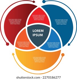 Vector de proceso de sección Venn 3.Infografías para el concepto de negocio. Se puede utilizar para presentaciones banner, diseño de flujo de trabajo, diagrama de procesos, diagrama de flujo, infografía