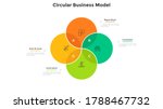 Venn chart with four intersected colorful translucent circular elements. Concept of 4 options of startup project. Modern infographic design template. Minimal flat vector illustration for report.
