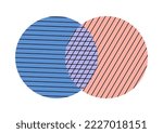 Venn diagram 2 circle with line chart infographic sign. Two cross circles for data statistics presentation. Flat vector empty venn diagram illustration.